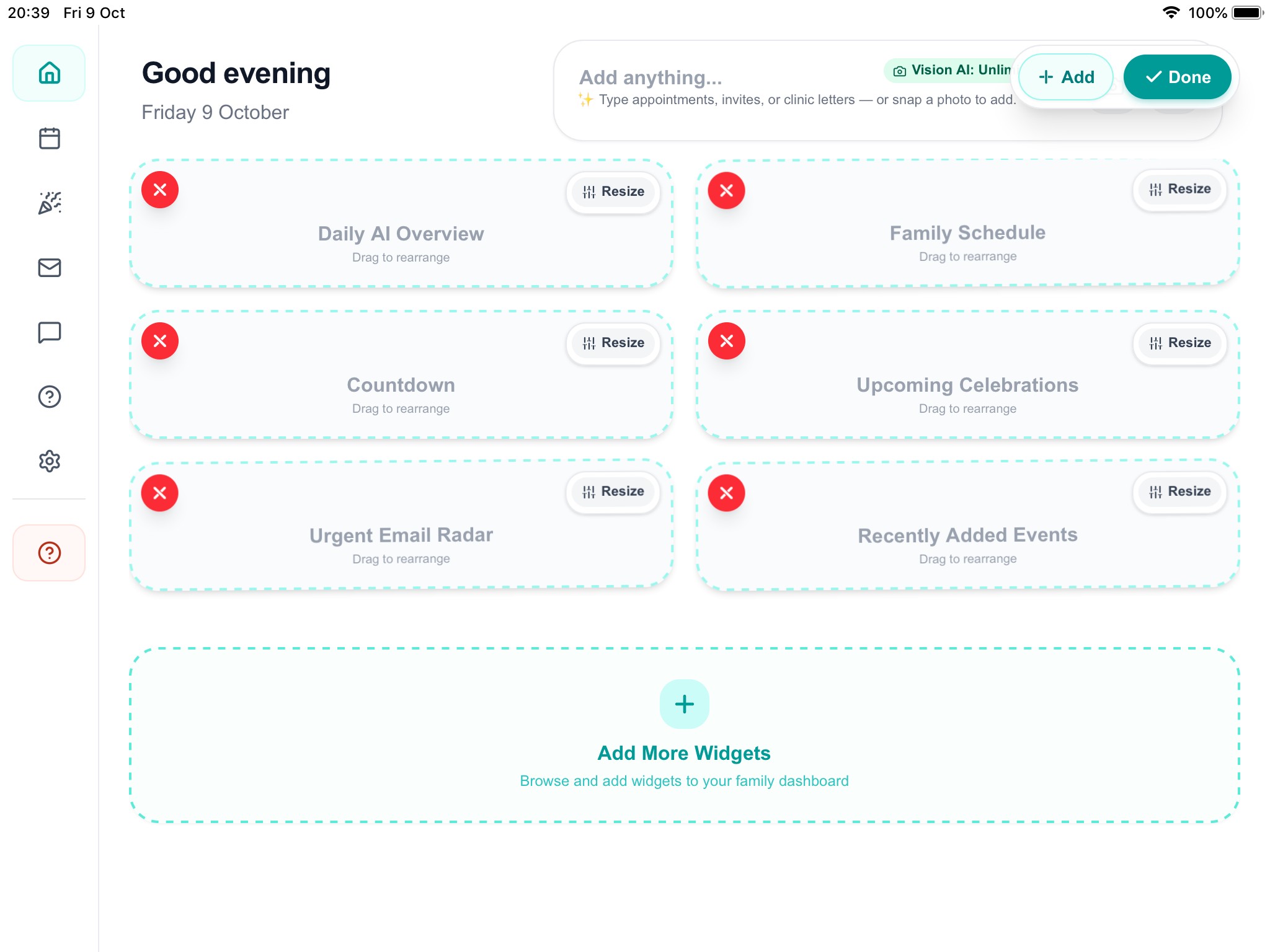 Customise your family dashboard layout