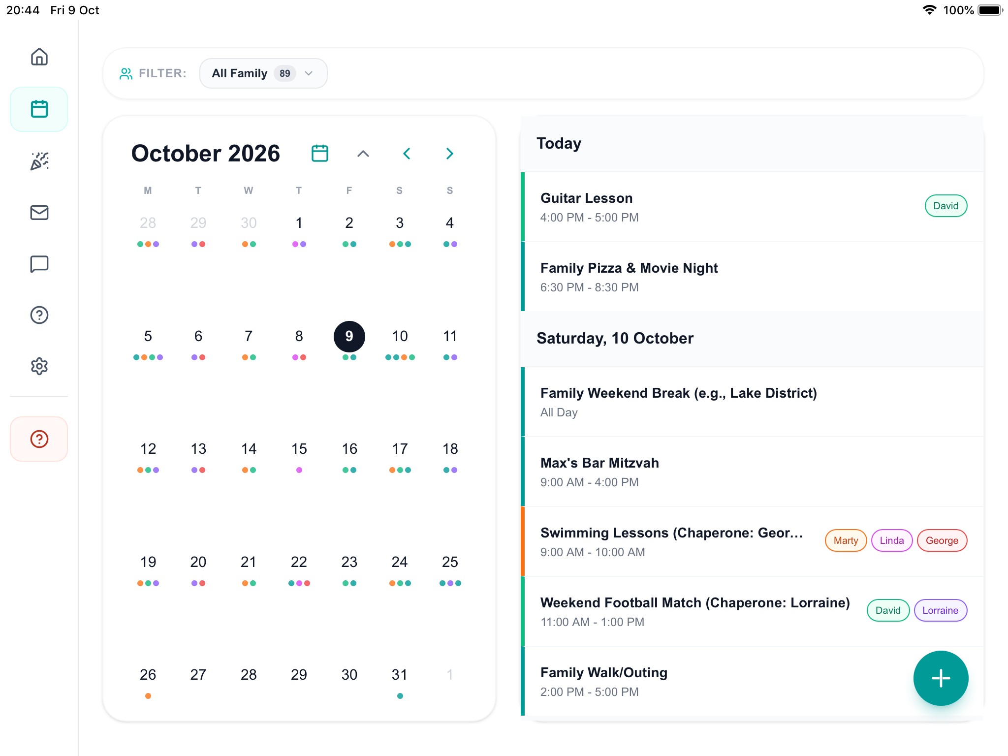 Unified family schedule colour-coded for everyone
