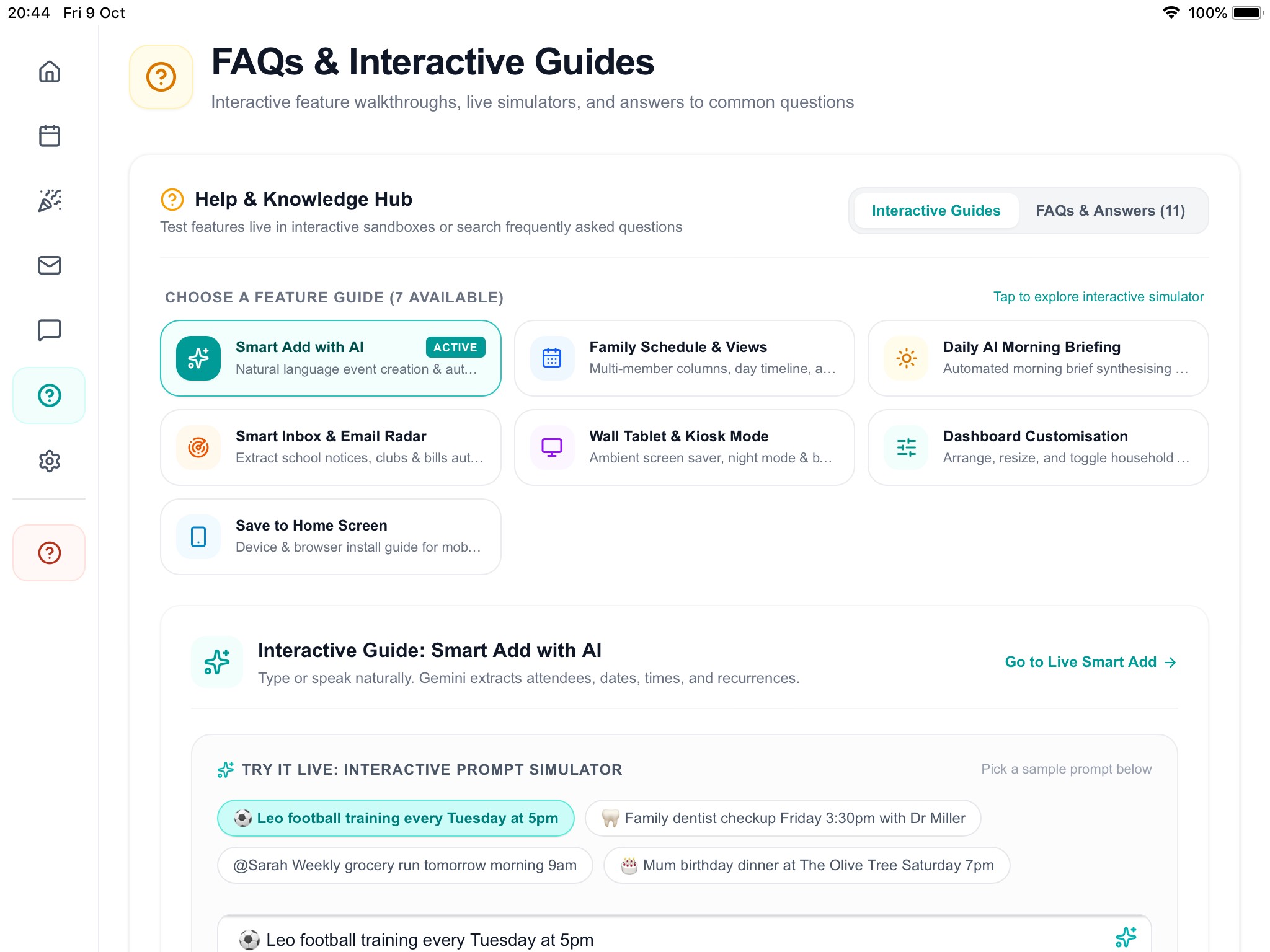 Interactive FAQs and feature guides